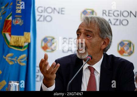 Roma, Italie. 10 juillet 2024. Il Presidente della Regione Lazio nella sala della Regione Lazio per la firma del Protocollo d'Intesa per l'ampliamento della Citt&#xe0; Giudiziaria di piazzale Clodio - Politica - Roma, Italia -Mercoled&#xec;, 10 Luglio 2024 (foto Cecilia Fabiano/LaPresse) le Président de la région Latium au siège de la région Latium pour la signature du Protocole d'entente pour l'expansion de la ville judiciaire de Piazzale Clodio &#x2014 ; Politics &#x2014 ; Rome, Italie &#x2014; mercredi 10, juillet 2024 (photo Cecilia Fabiano/LaPresse) crédit : LaPresse/Alamy Live News Banque D'Images