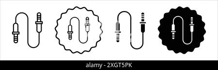 Contour vectoriel de signe d'icône de câble audio en noir et blanc Illustration de Vecteur