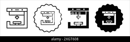 Icône d'imprimante 3D logo signe vectoriel contour en noir et blanc Illustration de Vecteur