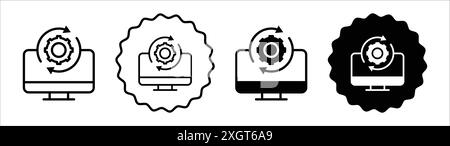 Icône de mise à jour du système informatique logo signe contour vectoriel en noir et blanc Illustration de Vecteur
