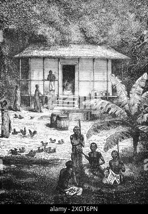 Une manofactory au Togo, maison d'une famille locale, Afrique, illustration historique 1886 Banque D'Images