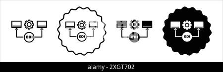 Contour de vecteur de signe de logo d'icône EDI en couleur noir et blanc Illustration de Vecteur