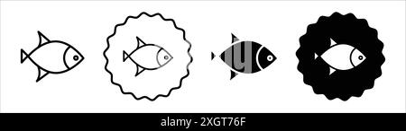 Contour de vecteur de signe de logo d'icône de poisson en couleur noire et blanche Illustration de Vecteur