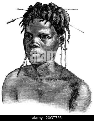 Portrait d'une jeune fille Azande ou NiamNiam, Afrique centrale, illustration historique 1886 Banque D'Images