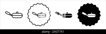 Contour de vecteur de signe de logo de poêle à frire en couleur noire et blanche Illustration de Vecteur