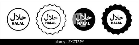 Contour vectoriel de signe de logo d'icône de nourriture halal en couleur noire et blanche Illustration de Vecteur