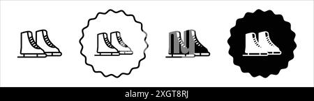 Contour de vecteur de signe de logo d'icône de patinage sur glace en couleur noire et blanche Illustration de Vecteur