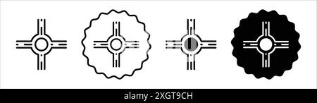 Contour de vecteur de signe de logo d'icône de jonction de route en couleur noire et blanche Illustration de Vecteur