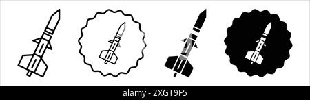 Contour de vecteur de signe de logo d'icône de missile en couleur noire et blanche Illustration de Vecteur