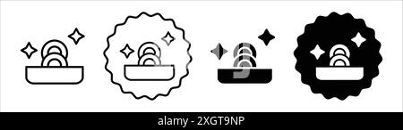 Contour de vecteur de signe de logo d'icône de lavage de plaque en couleur noir et blanc Illustration de Vecteur