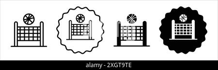 Contour de vecteur de signe de logo d'icône de filet de volleyball en couleur noire et blanche Illustration de Vecteur