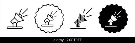 Contour de vecteur de signe de logo d'icône de projecteur en noir et blanc Illustration de Vecteur