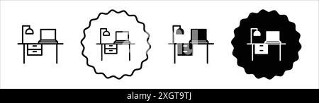 Contour de vecteur de signe de logo d'icône de table d'étude en noir et blanc Illustration de Vecteur