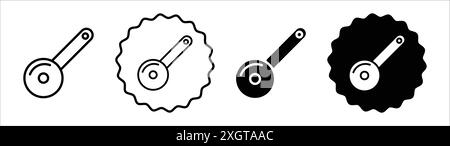 Contour vectoriel de signe de logo d'icône de pizza de Slicer en couleur noire et blanche Illustration de Vecteur