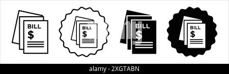 Pile de factures icône logo signe vectoriel contour en noir et blanc Illustration de Vecteur