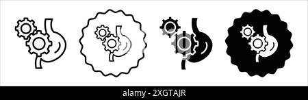 Icône de système digestif de travail logo signe contour de vecteur de couleur noire et blanche Illustration de Vecteur