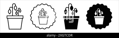 Contour vectoriel de signe de logo d'icône de plante flétri en couleur noire et blanche Illustration de Vecteur