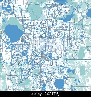 Carte d'Orlando en Floride en bleu. Contient un vecteur en couches avec routes eau, parcs, etc Illustration de Vecteur