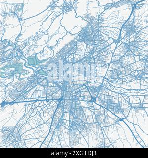 Carte de Damas en Syrie en bleu. Contient un vecteur en couches avec routes eau, parcs, etc Illustration de Vecteur