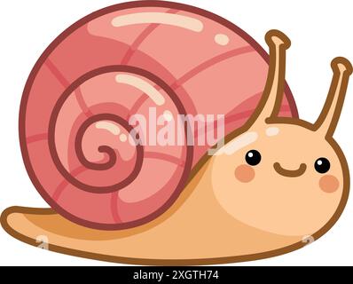 Escargot mignon souriant dans un style kawaii Illustration de Vecteur