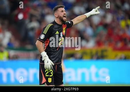 Le gardien de but espagnol Unai Simon lors de l'UEFA Euro 2024, match de demi-finale au Munich Football Arena, en Allemagne. Date de la photo : mardi 9 juillet 2024. Banque D'Images