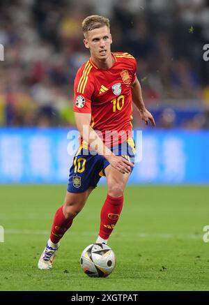 L'Espagnol Dani Olmo lors de l'UEFA Euro 2024, match de demi-finale à la Munich Football Arena, en Allemagne. Date de la photo : mardi 9 juillet 2024. Banque D'Images