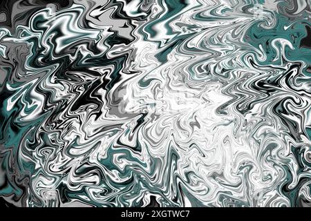 Cette image numérique présente un fond abstrait tourbillonnant dans les tons de noir, blanc et gris, créant un effet de marbre fascinant adapté au vari Banque D'Images