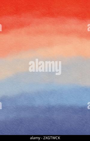 Cet arrière-plan dégradé aquarelle se fond parfaitement d'un rouge vif en haut, à travers un blanc doux, jusqu'à un bleu calme parfait pour les conceptions qui Banque D'Images