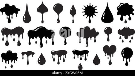 Les taches d'encre et les gouttes définissent différents types sur fond blanc Illustration de Vecteur