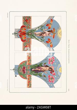 Design floral vintage dans le style Art Nouveau. Illustration tirée d'un livre allemand des années 1800 Banque D'Images