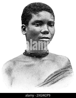 Peuples africains. Le portrait d'une fille du Cameroun. Publication de l'encyclopédie Meyers, vol. 7, Leipzig, Allemagne, 1910. Banque D'Images