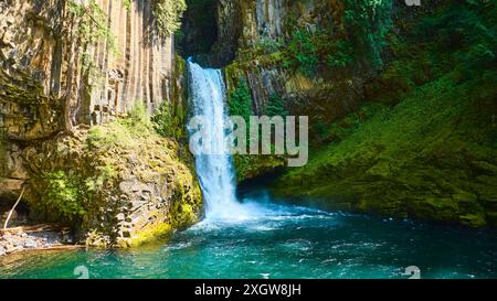 Vue aérienne des chutes Toketee qui se jettent dans la piscine Turquoise Banque D'Images