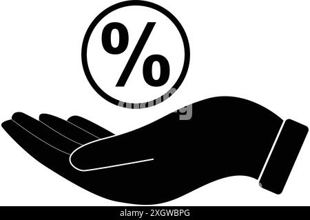 Pourcentage en main icône, symbole de pourcentage en main, taux d'intérêt bancaire, main de pourcentage de remise Illustration de Vecteur