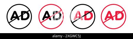 Contour de vecteur de signe de logo d'icône de bloqueur de publicité en couleur noir et blanc Illustration de Vecteur