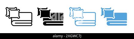 Ensemble de linge de lit avec contour vectoriel de signe d'icône d'oreillers en noir et blanc Illustration de Vecteur