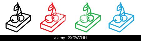 Dessert avec contour de vecteur de signe de logo d'icône de cerise en couleur noire et blanche Illustration de Vecteur