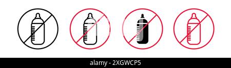 Contour de vecteur de signe de logo d'icône de biberon interdit en noir et blanc Illustration de Vecteur