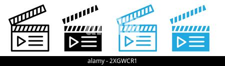 Contour vectoriel de signe de logo d'icône d'édition de film en couleur noir et blanc Illustration de Vecteur