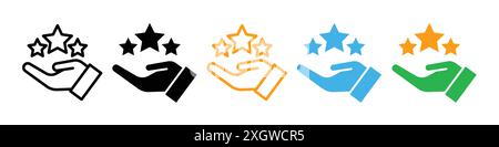 Contour de vecteur de signe de logo d'icône de satisfaction du client en couleur noir et blanc Illustration de Vecteur