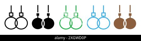 Contour vectoriel de signe d'icône d'anneaux de gymnastique en noir et blanc Illustration de Vecteur