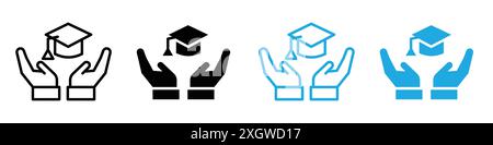 Contour de vecteur de signe de logo d'assurance éducation en noir et blanc Illustration de Vecteur