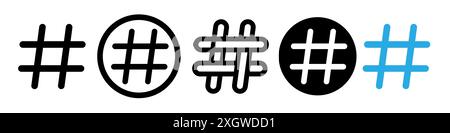 Contour de vecteur de signe de logo d'icône de hashtag en noir et blanc Illustration de Vecteur