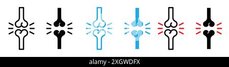 Contour de vecteur de signe de logo d'icône d'articulation d'os de genou humain en couleur noire et blanche Illustration de Vecteur