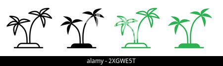 Palmiers sur l'icône de l'île logo signe le contour de vecteur en noir et blanc Illustration de Vecteur