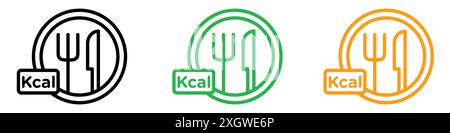 Contour de vecteur de signe de logo d'icône de Kcal en couleur noire et blanche Illustration de Vecteur