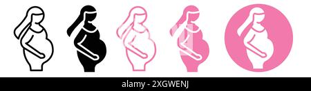 Convient dans le contour de vecteur de signe de logo d'icône de grossesse en couleur noire et blanche Illustration de Vecteur