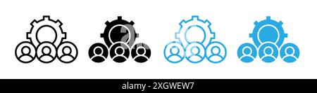 Contour de vecteur de signe de logo d'icône de travail d'équipe en noir et blanc Illustration de Vecteur