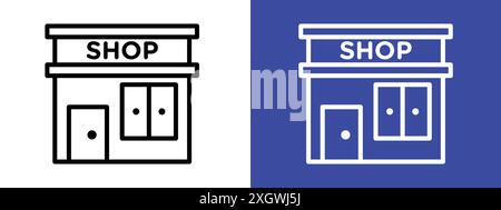 Contour de vecteur de signe de logo d'icône de magasin local en couleur noir et blanc Illustration de Vecteur