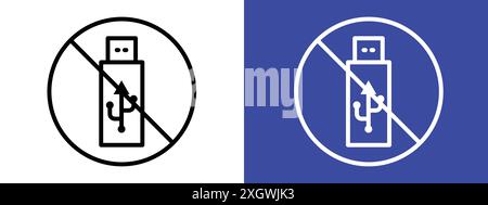 Pas de logo de signe de signe de clé USB contour de vecteur en noir et blanc Illustration de Vecteur