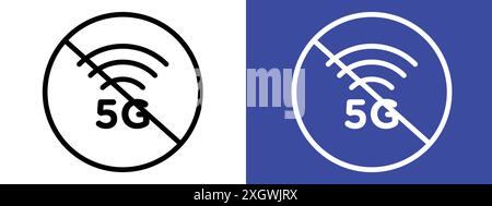 Aucun contour de vecteur de signe de logo de signe de signal 5G en couleur noire et blanche Illustration de Vecteur